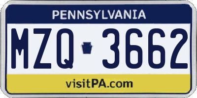 PA license plate MZQ3662