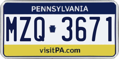 PA license plate MZQ3671