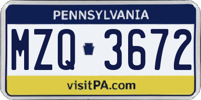PA license plate MZQ3672