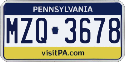 PA license plate MZQ3678