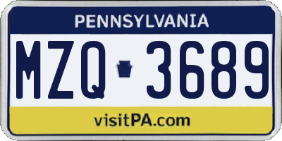 PA license plate MZQ3689