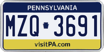 PA license plate MZQ3691