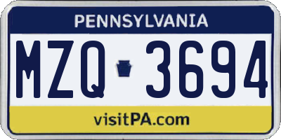PA license plate MZQ3694