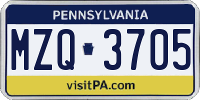 PA license plate MZQ3705