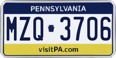 PA license plate MZQ3706