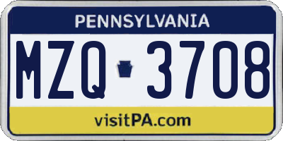 PA license plate MZQ3708