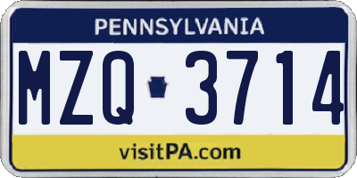 PA license plate MZQ3714