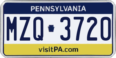 PA license plate MZQ3720