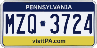 PA license plate MZQ3724