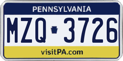 PA license plate MZQ3726