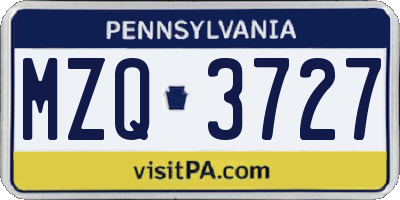 PA license plate MZQ3727