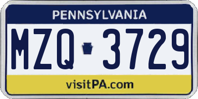 PA license plate MZQ3729
