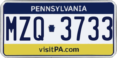 PA license plate MZQ3733