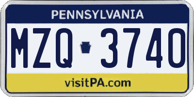 PA license plate MZQ3740