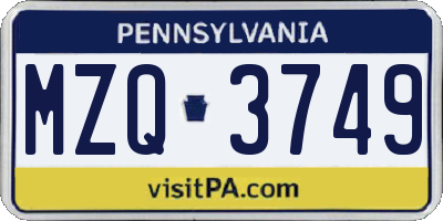 PA license plate MZQ3749