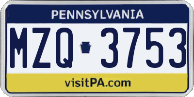 PA license plate MZQ3753