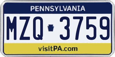 PA license plate MZQ3759