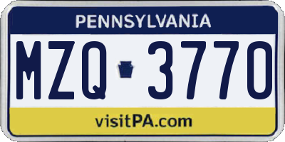 PA license plate MZQ3770