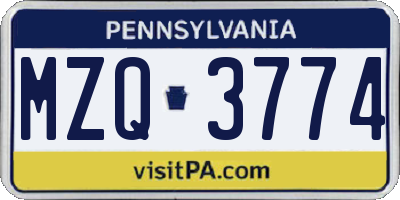 PA license plate MZQ3774