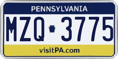 PA license plate MZQ3775