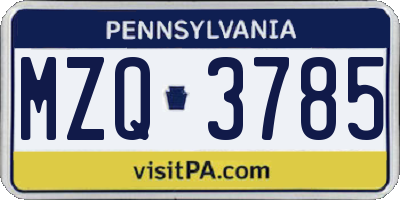 PA license plate MZQ3785