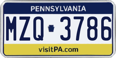 PA license plate MZQ3786
