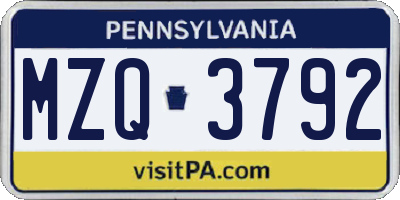 PA license plate MZQ3792
