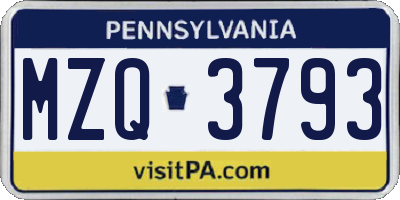 PA license plate MZQ3793