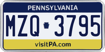 PA license plate MZQ3795