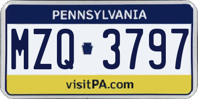 PA license plate MZQ3797