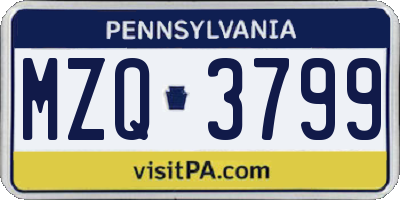 PA license plate MZQ3799