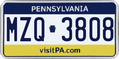 PA license plate MZQ3808