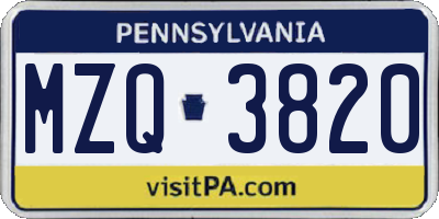 PA license plate MZQ3820