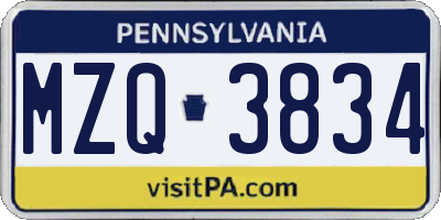 PA license plate MZQ3834
