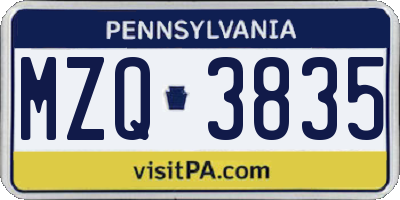 PA license plate MZQ3835