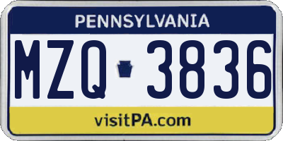 PA license plate MZQ3836