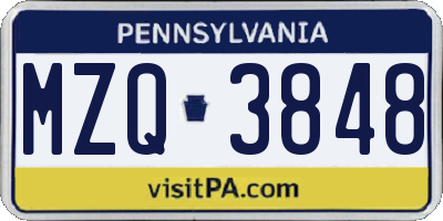 PA license plate MZQ3848