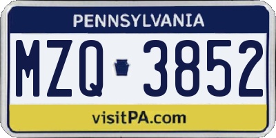PA license plate MZQ3852