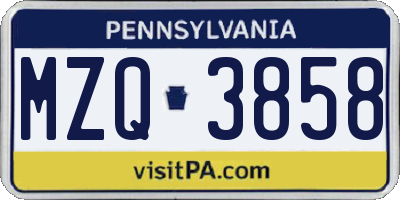 PA license plate MZQ3858