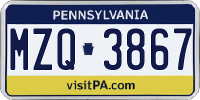 PA license plate MZQ3867