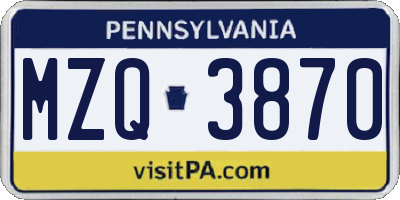 PA license plate MZQ3870
