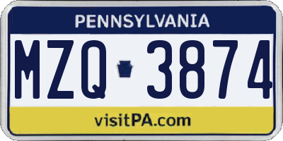 PA license plate MZQ3874
