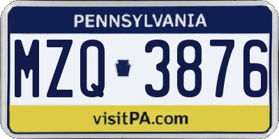 PA license plate MZQ3876