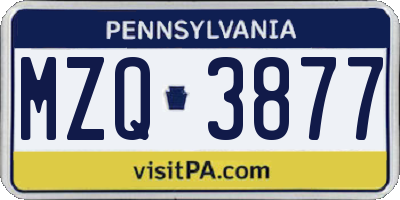 PA license plate MZQ3877