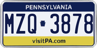 PA license plate MZQ3878