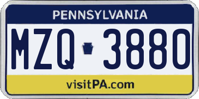 PA license plate MZQ3880