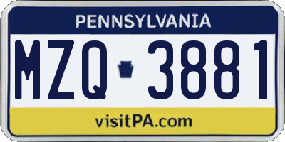 PA license plate MZQ3881