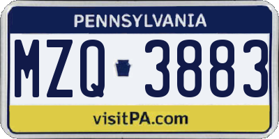 PA license plate MZQ3883