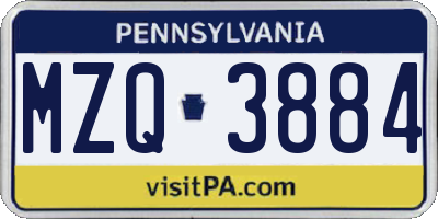 PA license plate MZQ3884