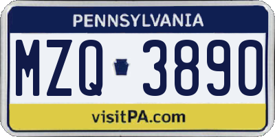 PA license plate MZQ3890
